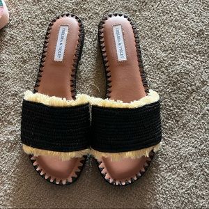 Chelsea & Violet Black Rafa Fringe Sandals